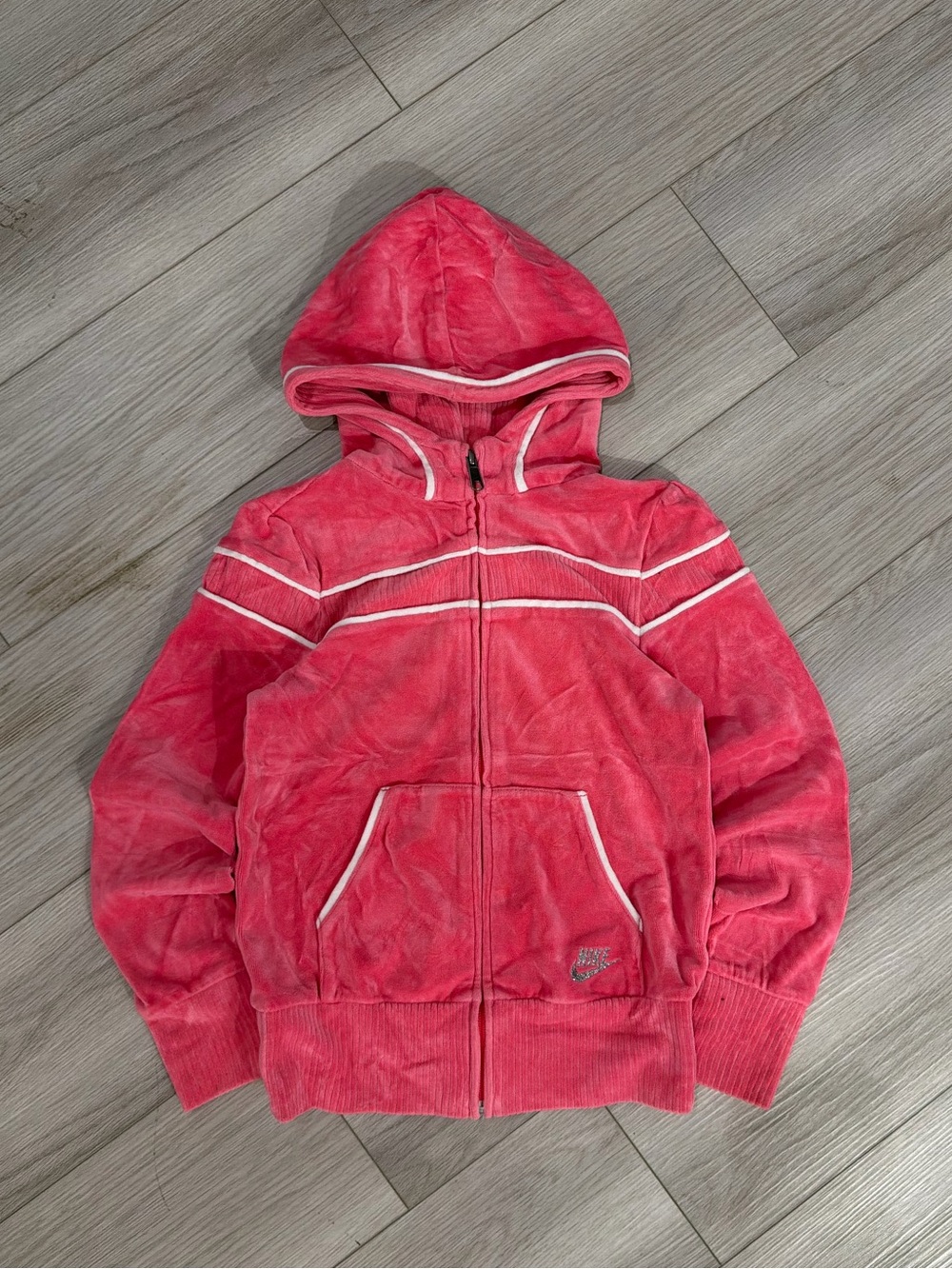 Vintage Kids Nike pink corduroy zip up hoodie